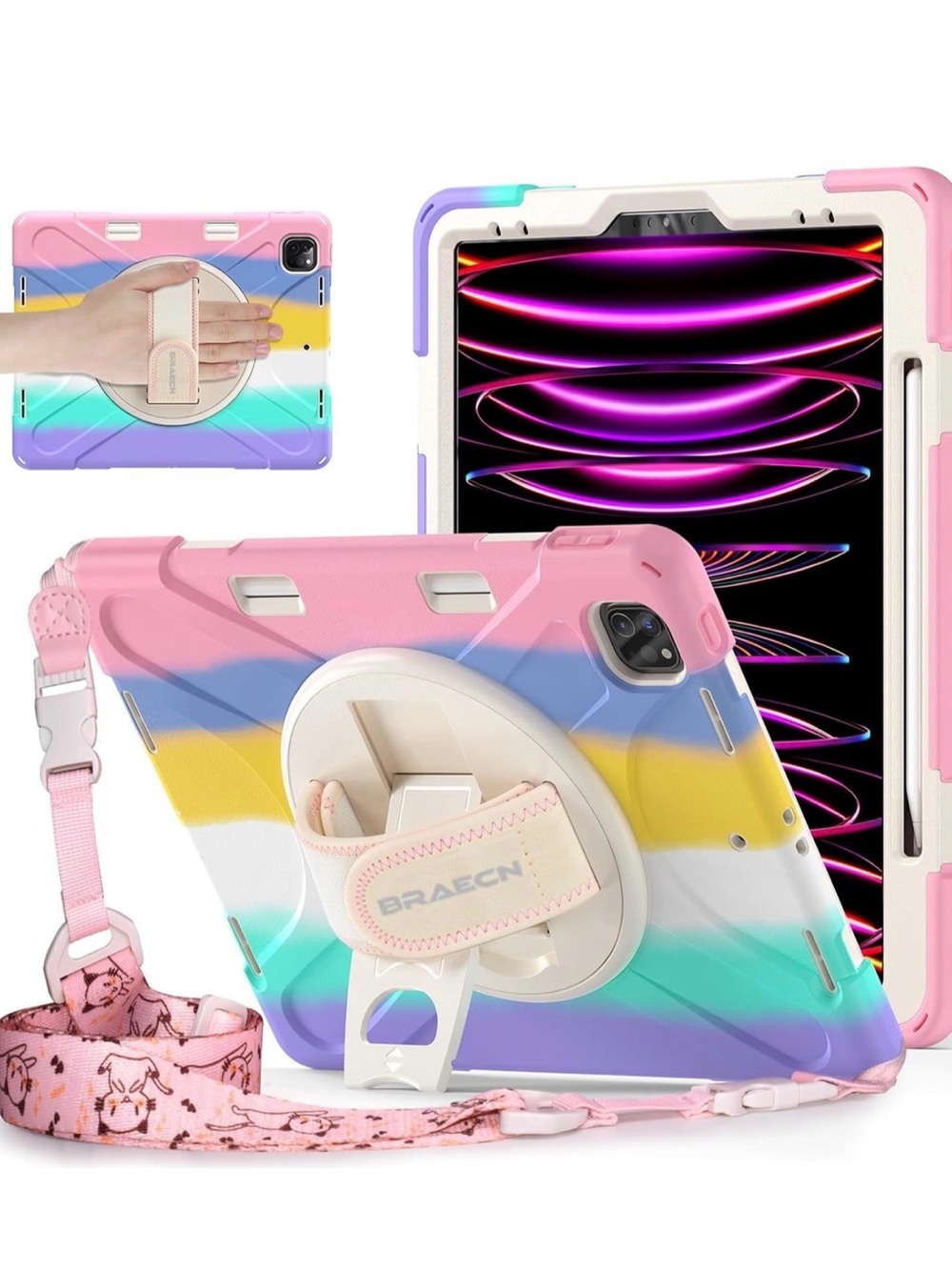 BRAECN Kids Case IPad Air 13 M4 M3 M2/iPad Pro 12.9 3rd-6th Gen Pink Stand
